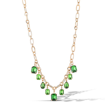 Jessica Simpson Green Gem Drop Charm Necklace in Gold-Tone Chain