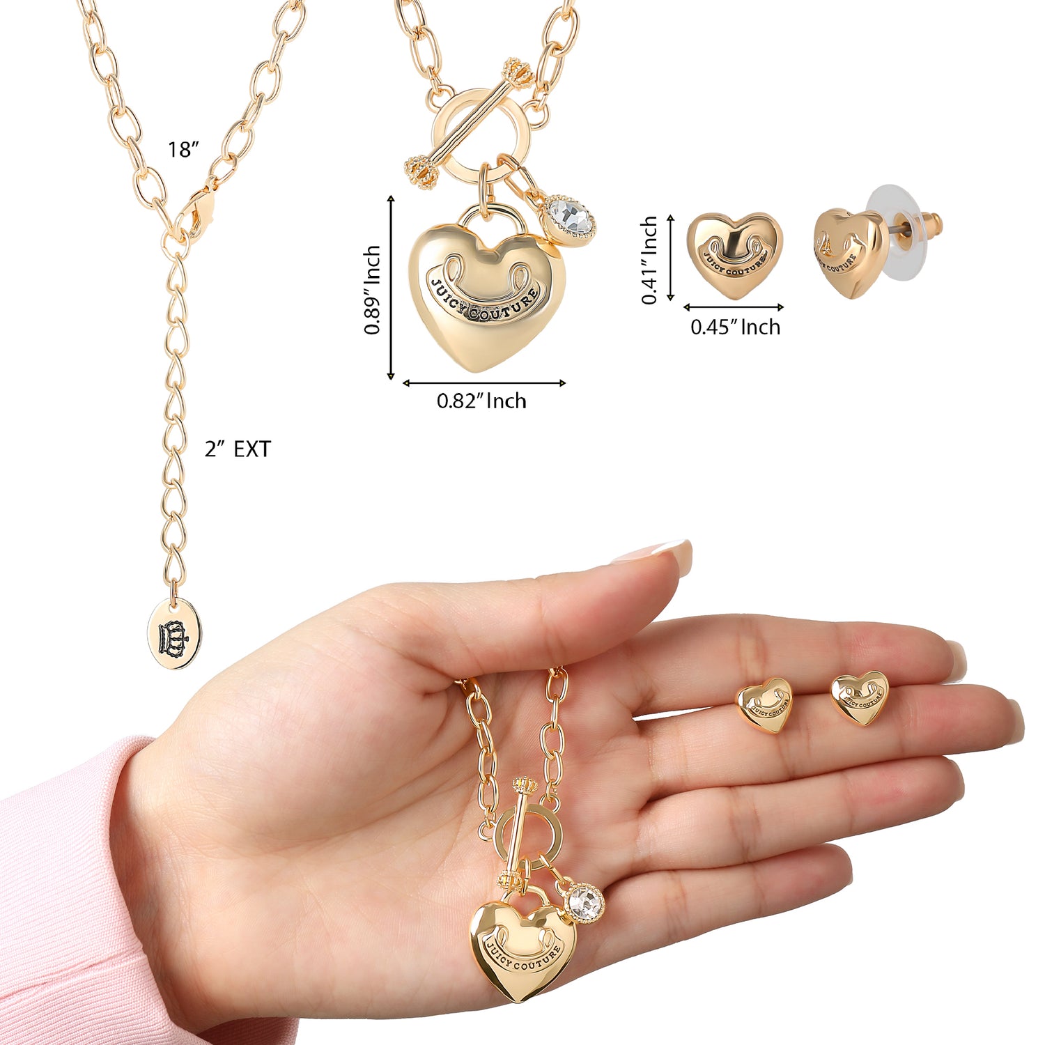 Juicy Couture Gold-Tone Necklace with Earring Set, Heart Pendant & Gift Box