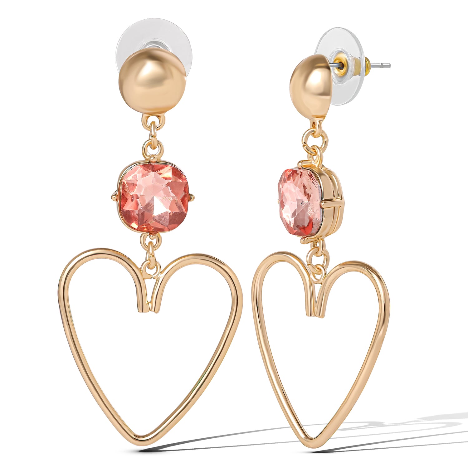 Jessica Simpson Gold-Tone Heart Drop Earrings with Pink Crystal Accent