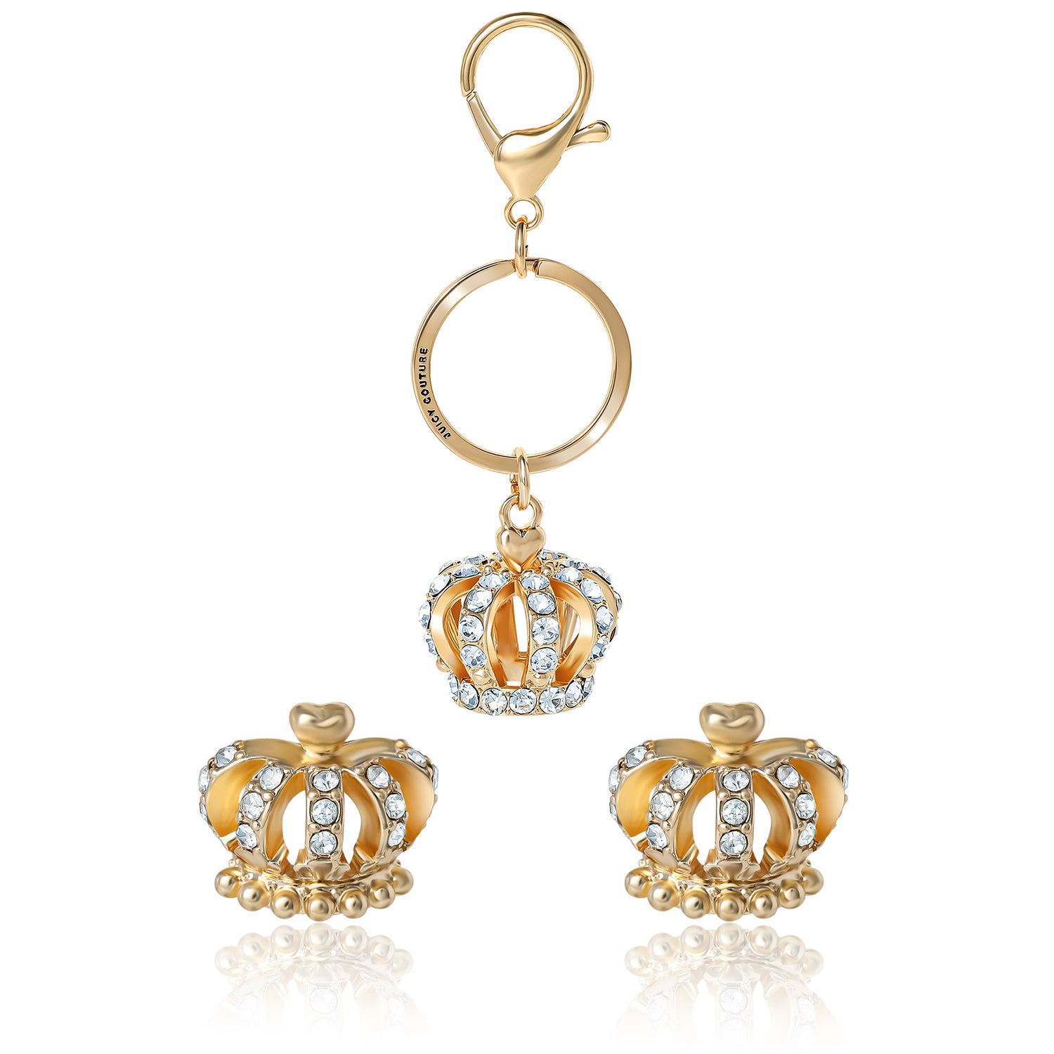 Juicy Couture Gold-Tone Crystal Crown Keychain & Earring Set