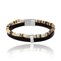 Lucky Brand Mens Layered Bracelet with Wood Beads and Strap