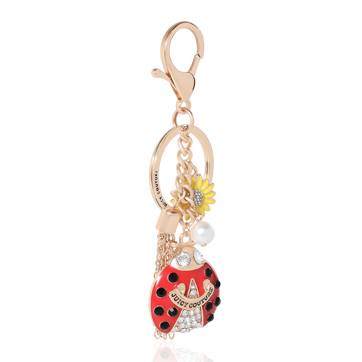 Juicy Couture Ladybug Crystal Keychain In Gold Tone With Sunflower Charm