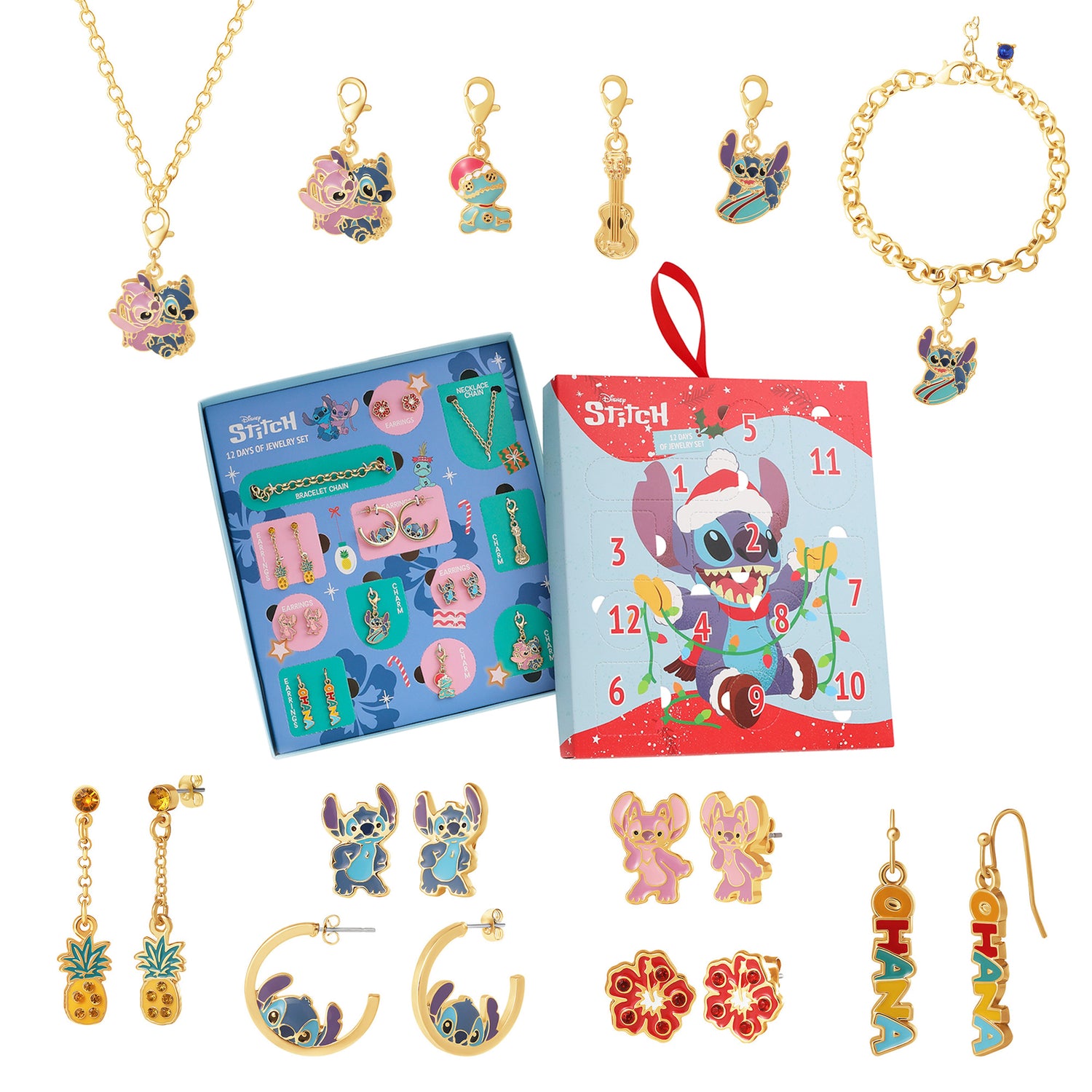 Disney Lilo & Stitch Charm Jewelry Set with Earrings and Chain Advent Set