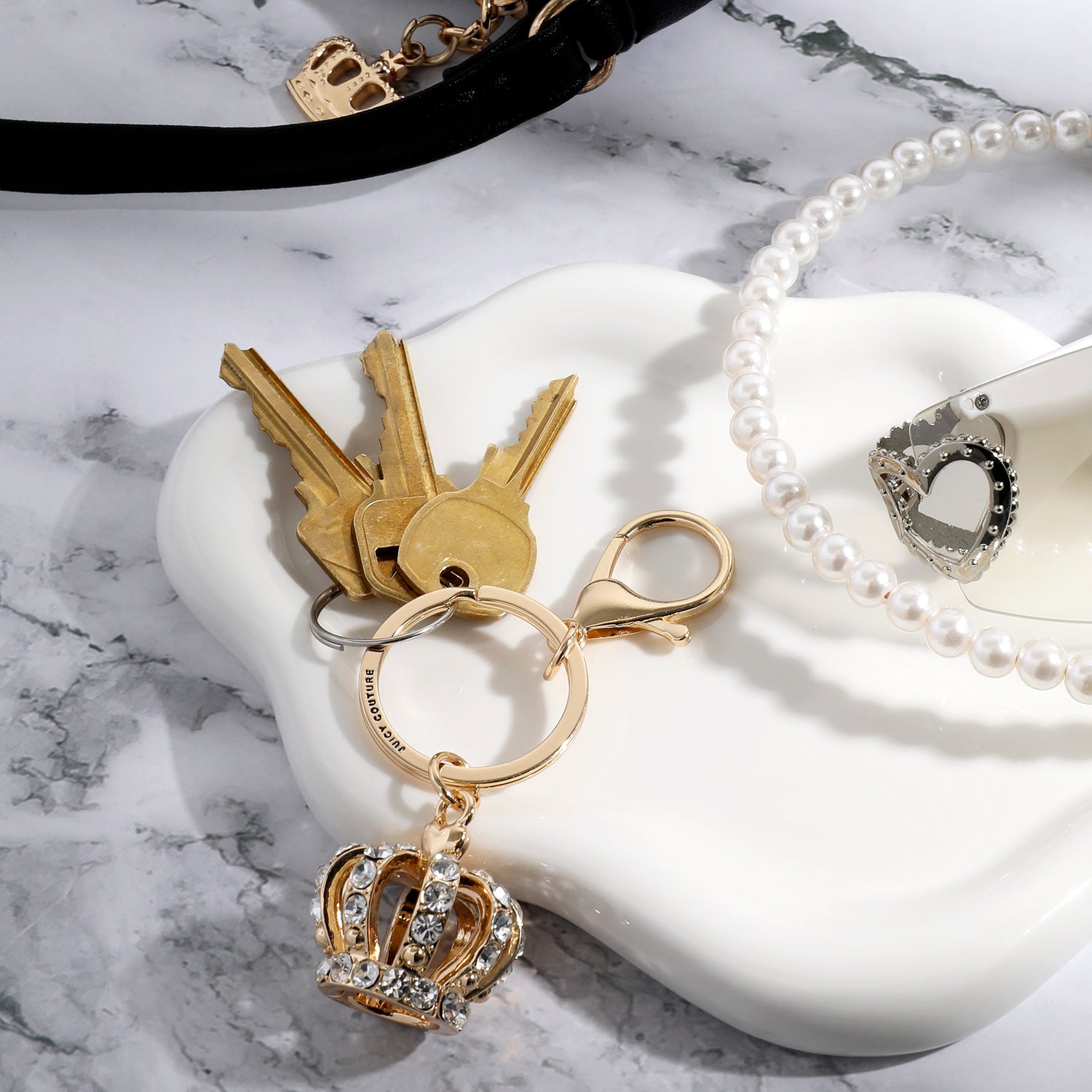 Juicy Couture Crown Charm Rhinestone Keychain, Bling Keychains, Juicy Gifts