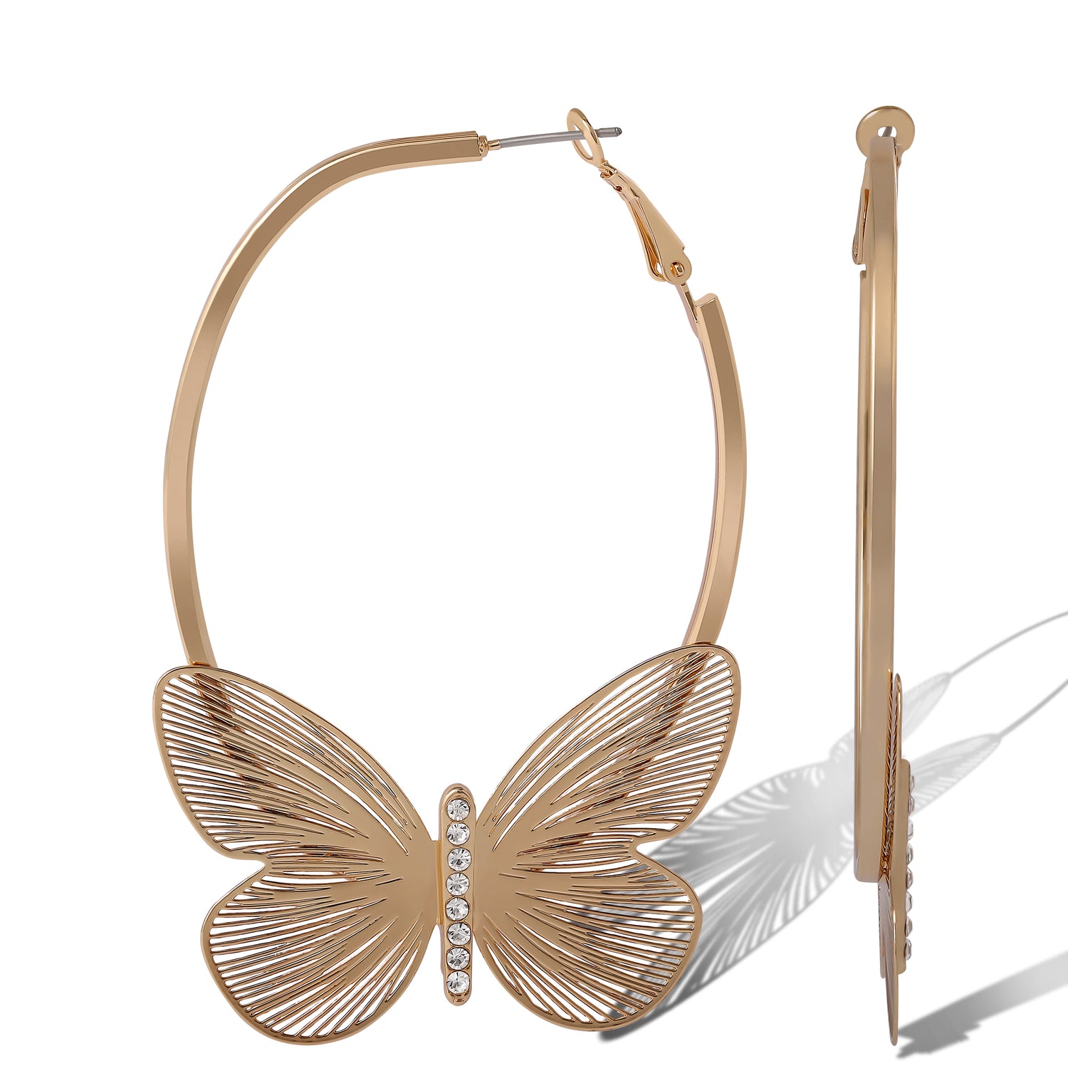 JS Jessica Simpson Gold-Tone Butterfly Hoop Earrings with Textured Wings