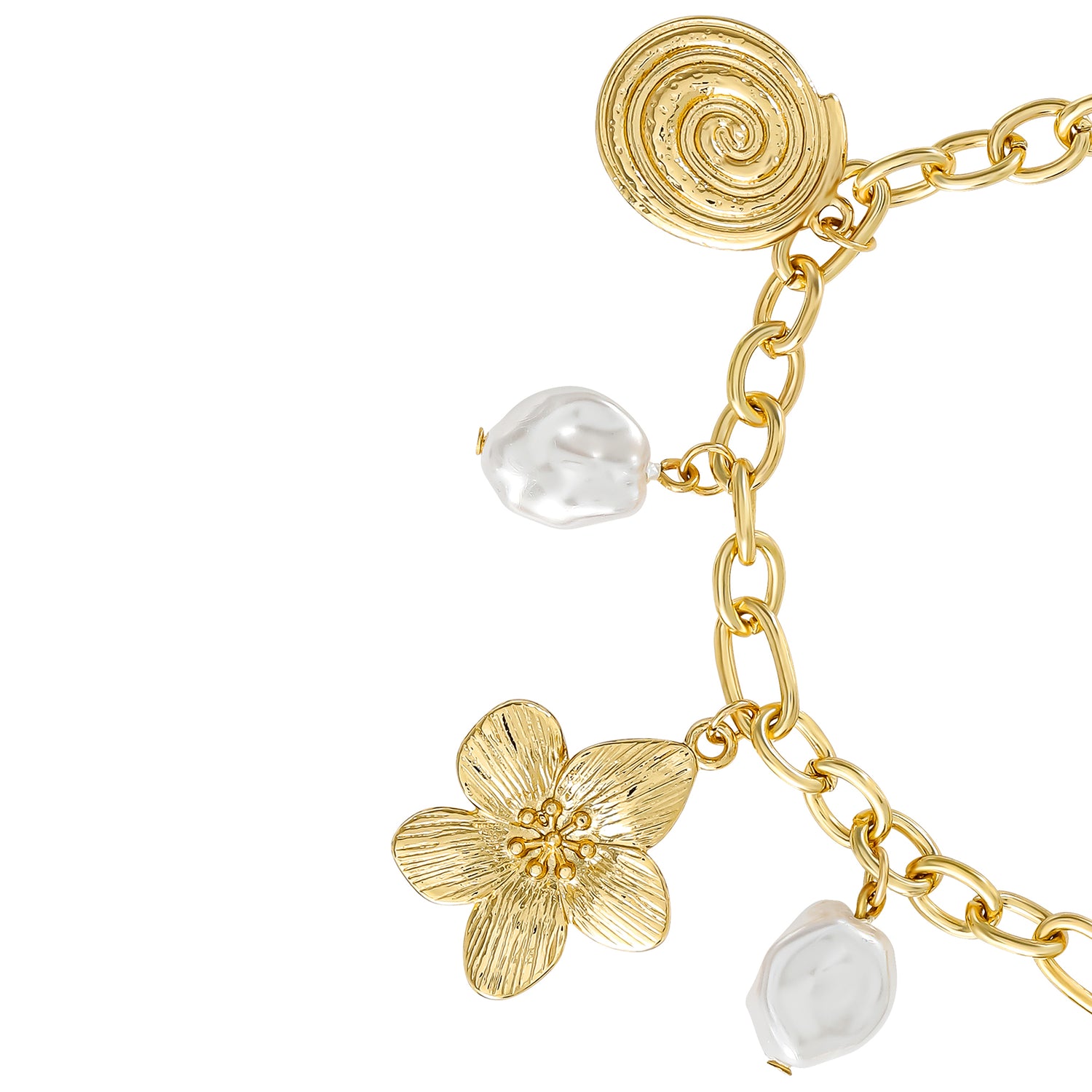 Jessica Simpson Gold-Tone Celestial Charm Bracelet with Imitation Pearls, Adjustable