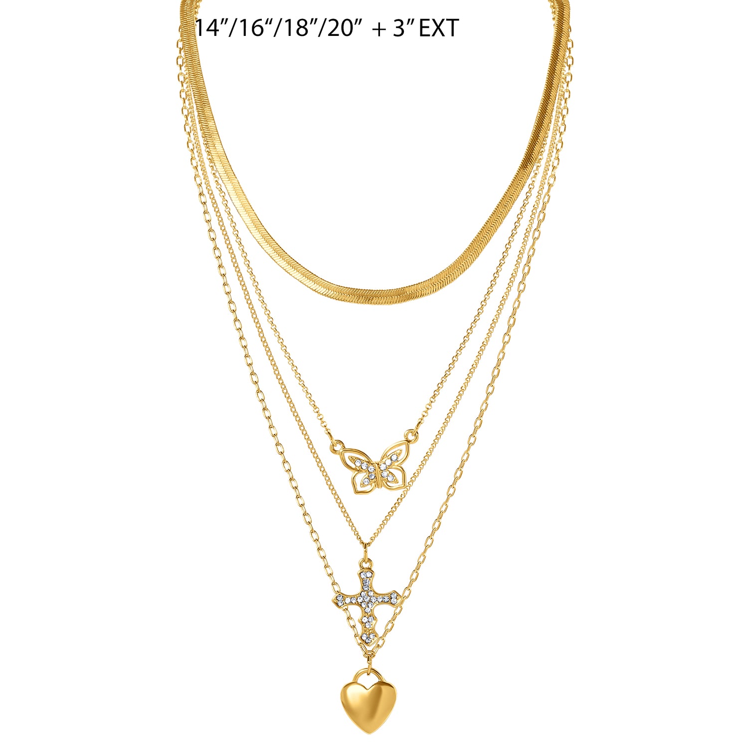 JS Jessica Simpson Layered Butterfly, Cross & Heart Pendant Necklace Set