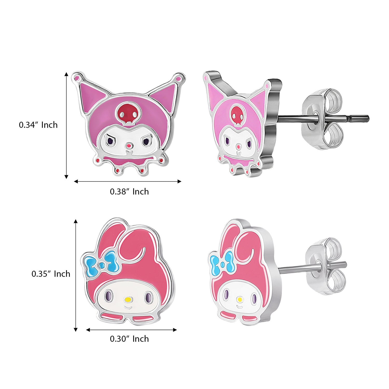 Sanrio Kuromi and My Melody Stud Earrings Set for Women, 2 Pairs