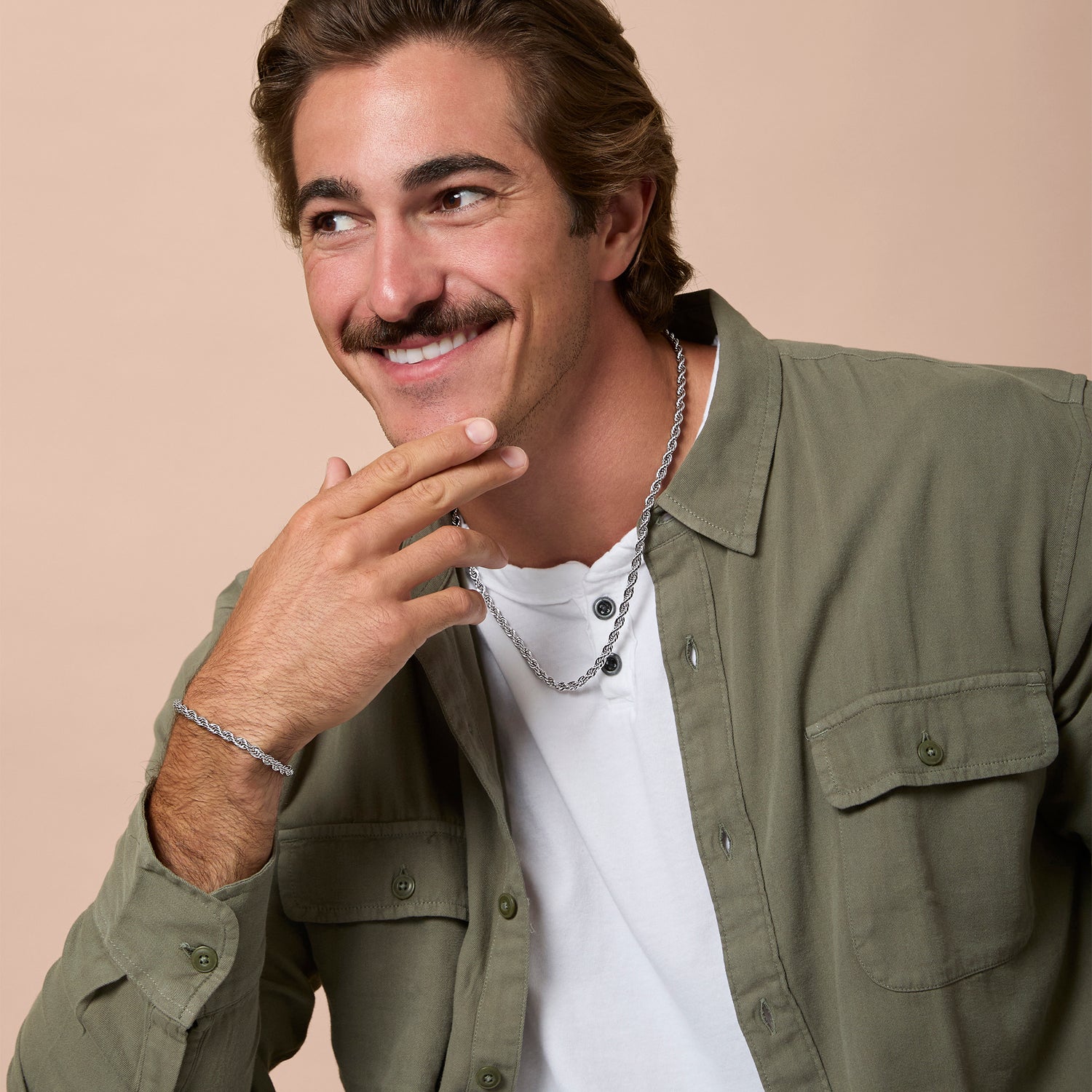 Lucky Brand Stainless Steel (304L) 5MM Rope Chain Necklace 22'' and Bracelet 8.5'' Set