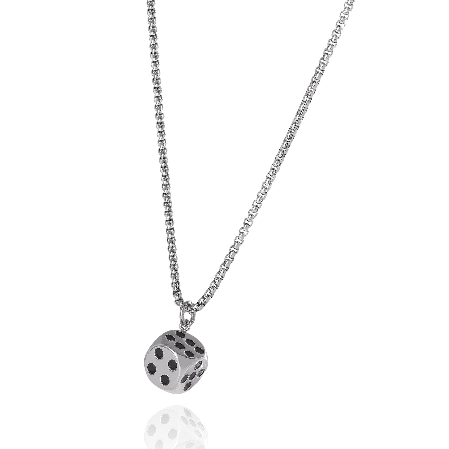 Lucky Brand Mens Dice Pendant Necklace - 22'' Stainless Steel Box Chain
