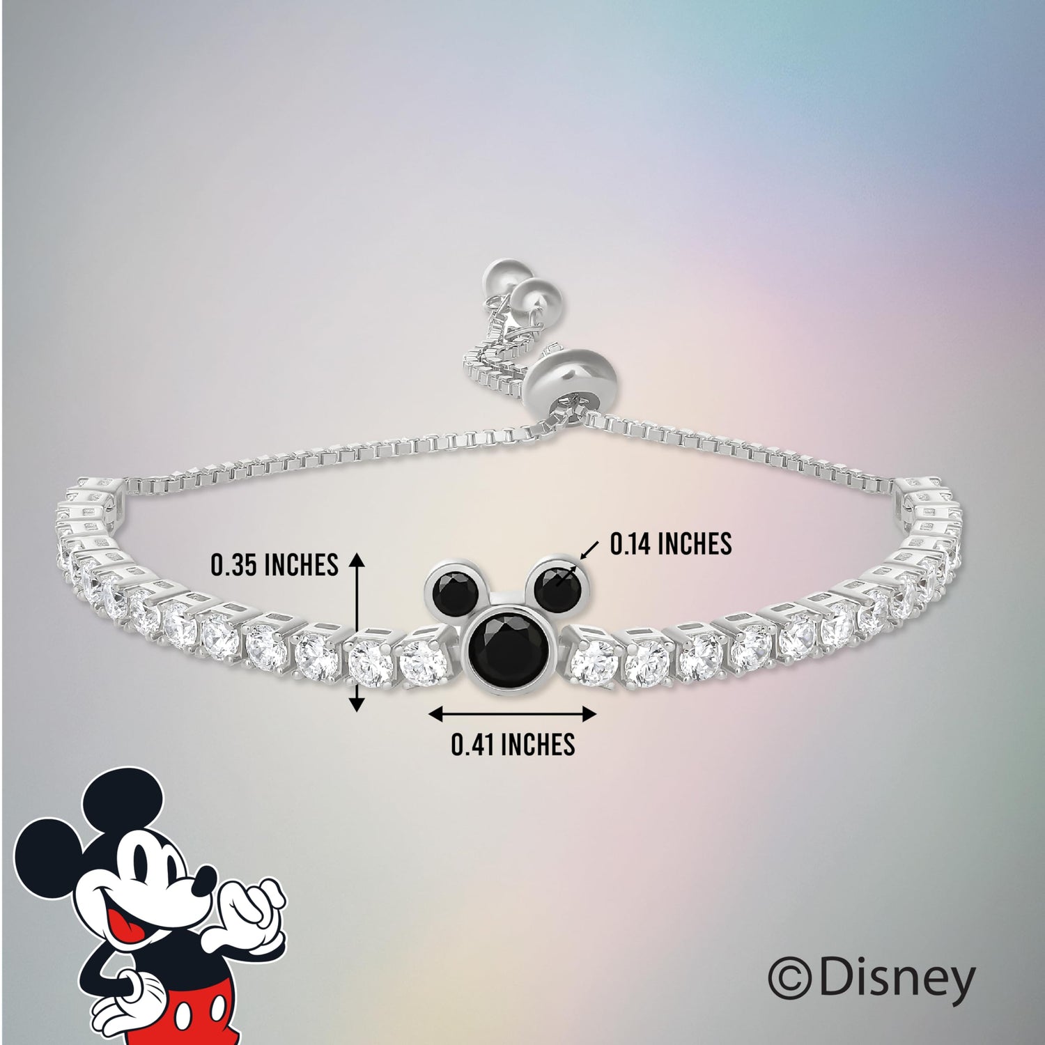 Disney Womens Mickey Mouse Tennis Bracelet Official License, Sterling Silver and Cubic Zirconia Tennis Lariat Bracelet
