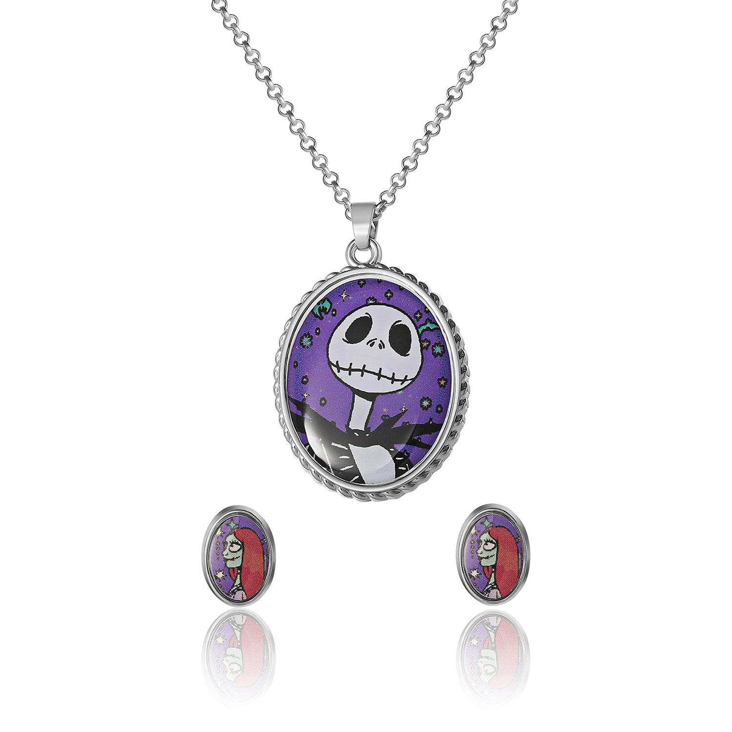 Nightmare Before Christmas Jewelry Set - Jack & Sally Necklace and Earrings