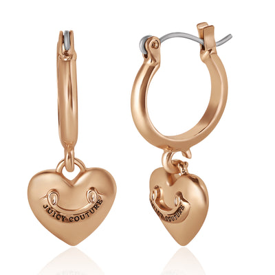 Juicy Couture Dangle Heart Charm Hoop Earrings, Yellow Gold-Tone Juicy Couture Earrings