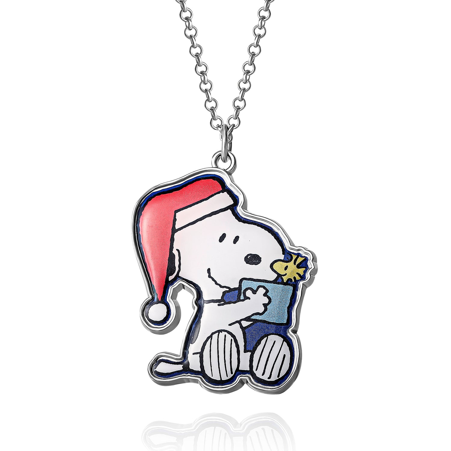 SALLY ROSE Peanuts Snoopy and Woodstock Christmas Necklace and Stud Earrings Set Official License, Fashion Earrings and 16"+2" Necklace