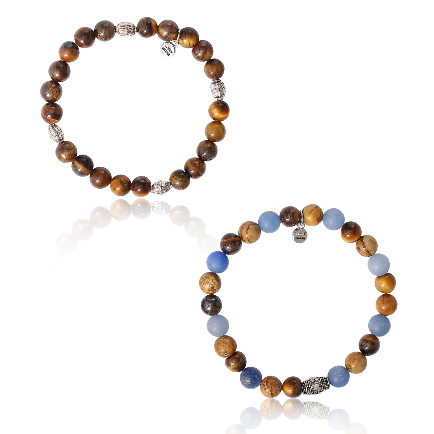 Lucky Brand Tiger’s Eye & Sodalite Beaded Stretch Bracelets - Natural Stone Bracelet Set for Men