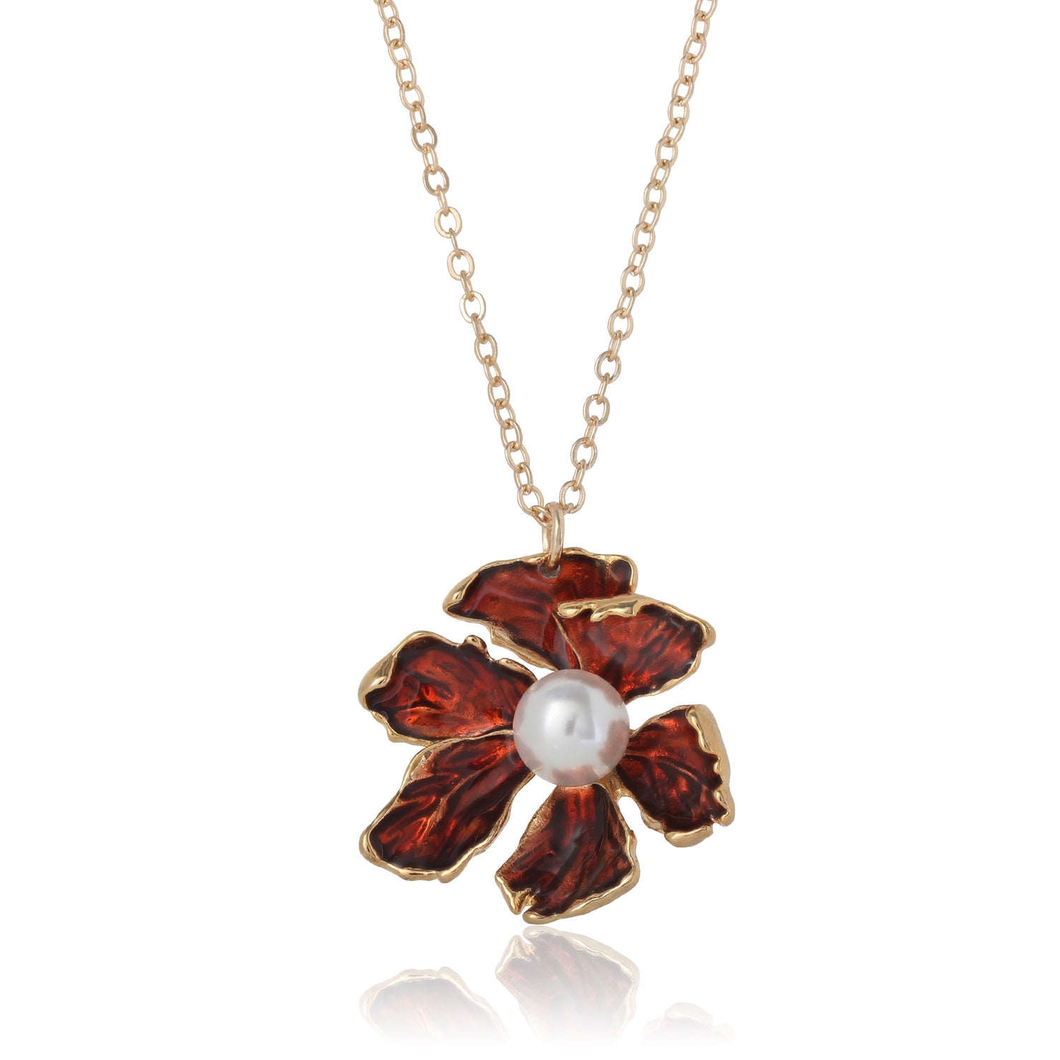 BCBG Gold-Tone Floral Pendant Necklace with Pearl Detail