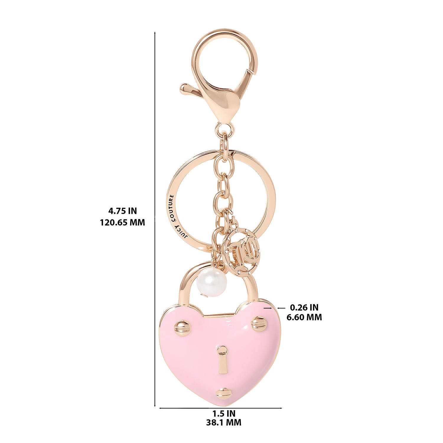 Juicy Couture Pink Padlock Heart Keychains for Women, Pink Key Chain with Logo Charm