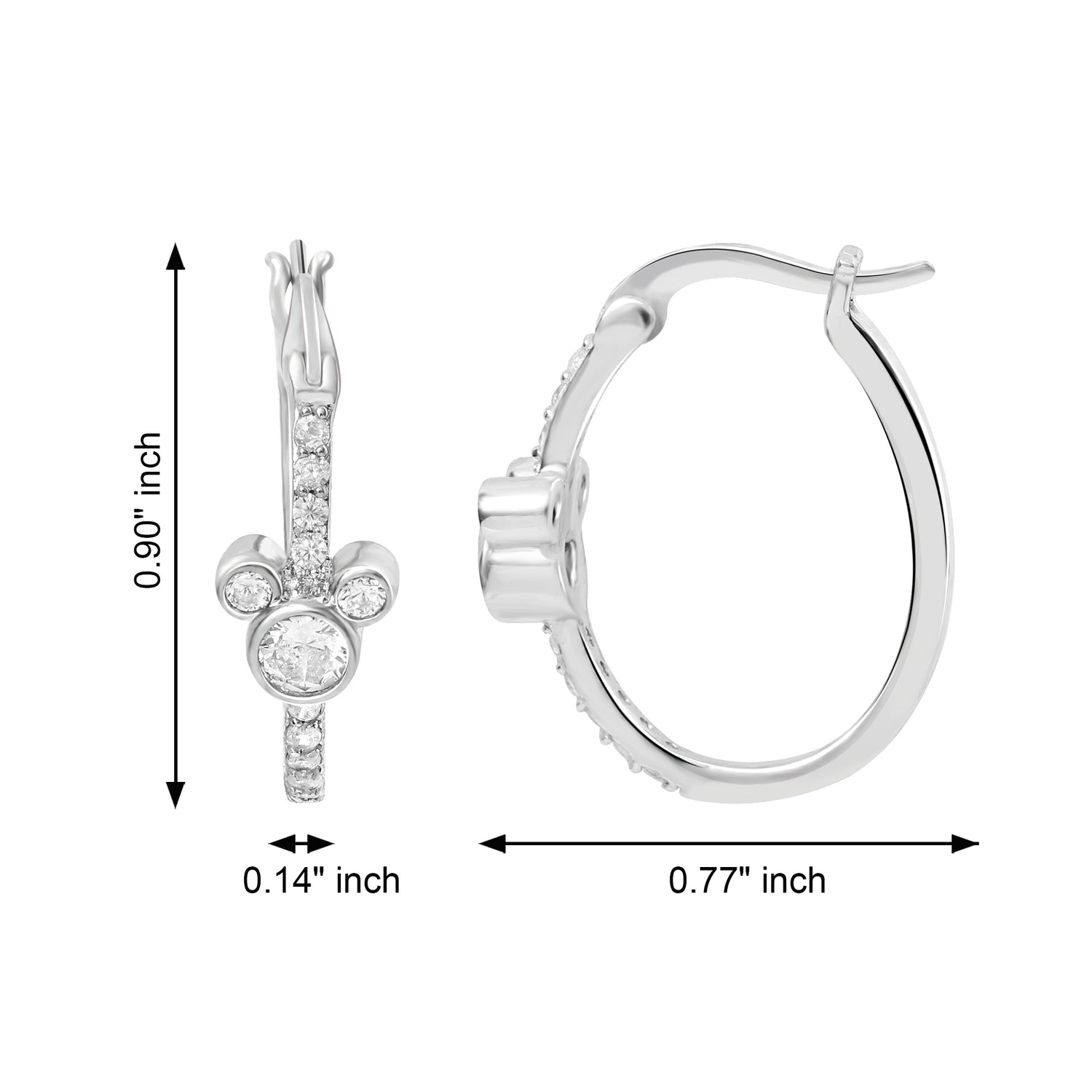 Disney Mickey Mouse Earrings Cubic Zirconia, Silver Flash-Plated Hoops