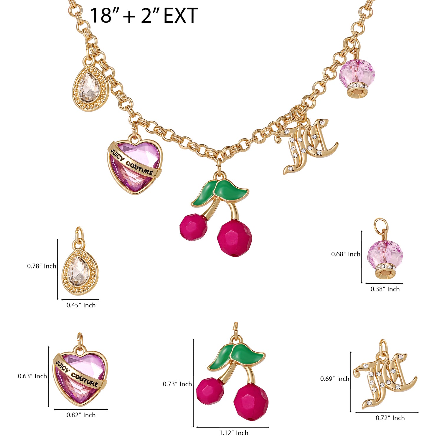 Juicy Couture Cherry Charm Necklace - 18 + 2''