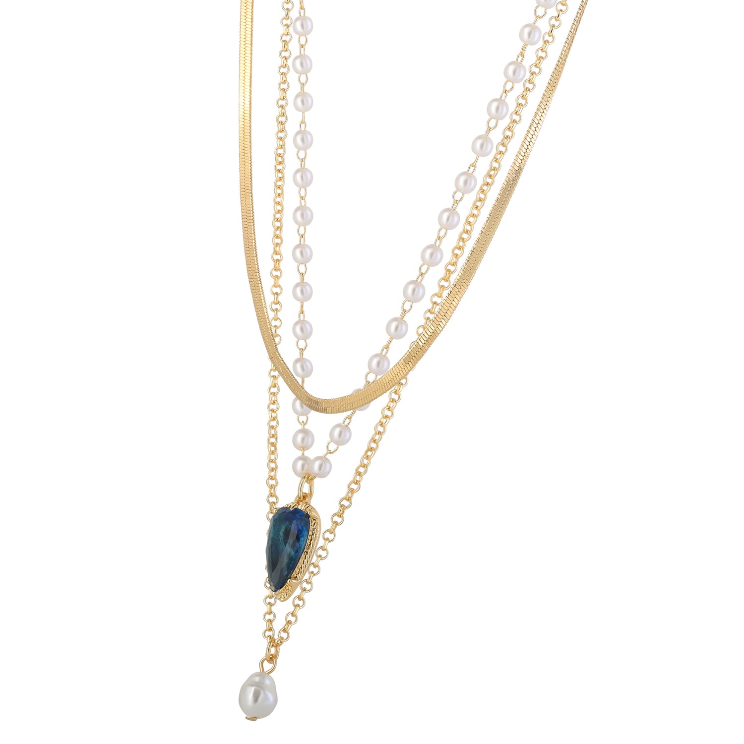 Celebrity Pink Pearl Earrings and Gold Necklaces Jewelry Set, 4-Piece