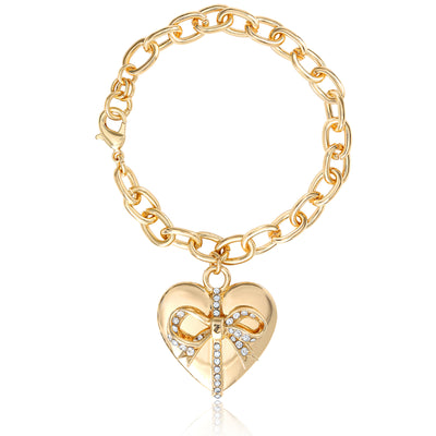 Juicy Couture Heart Bow Drop Bracelet, Gold‑Tone Pavé