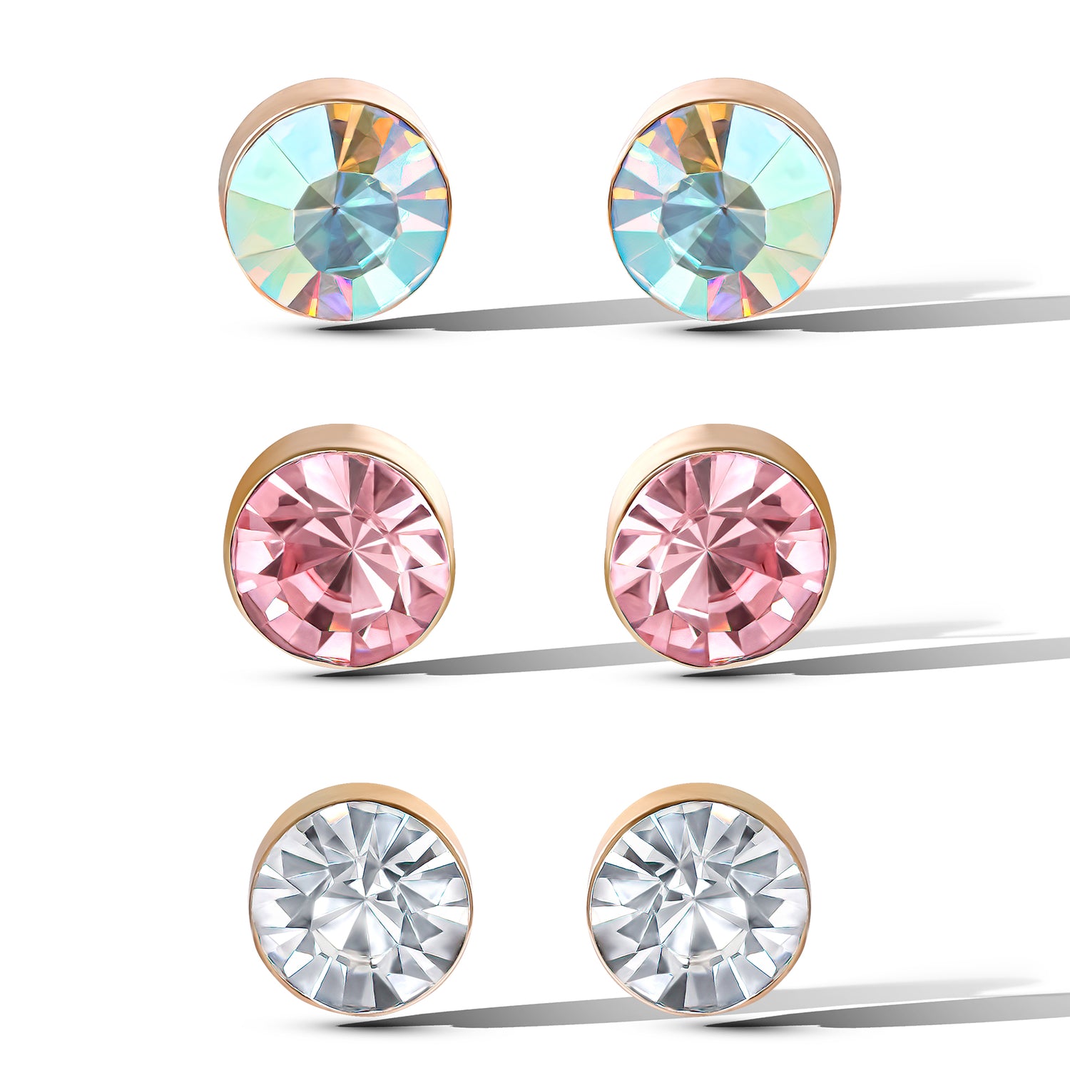 Jessica Simpson Crystal Stud Earrings Set - Trio of Sparkling Styles - Multicolor