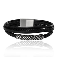 Lucky Brand Men’s Multi‑Row 8'' Bracelet with Braided Barrel, Black