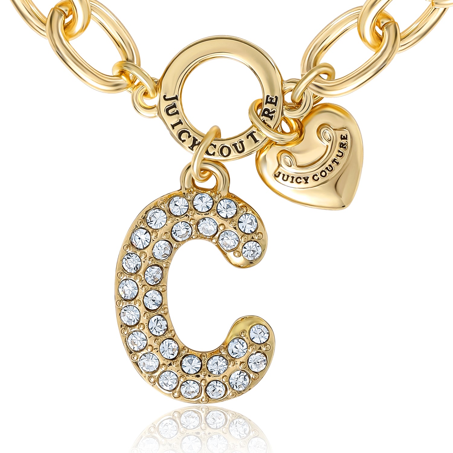 Juicy Couture Pavé Initial Charm Bracelet - 7.5'' Gold Tone Link