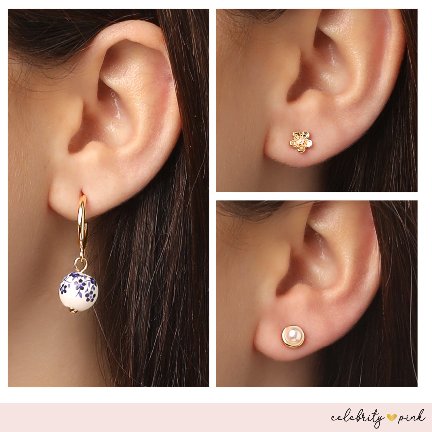 Celebrity Pink Womens Gold-Tone Hoop Earrings and Stud Earring Pack of 6 | 6-Pack, Small Hoops and Stud Earrings, Everyday Gold Jewelry for Women