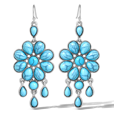 Jessica Simpson Silver-Tone Turquoise Statement Drop Earrings – Bohemian Chic Floral Design