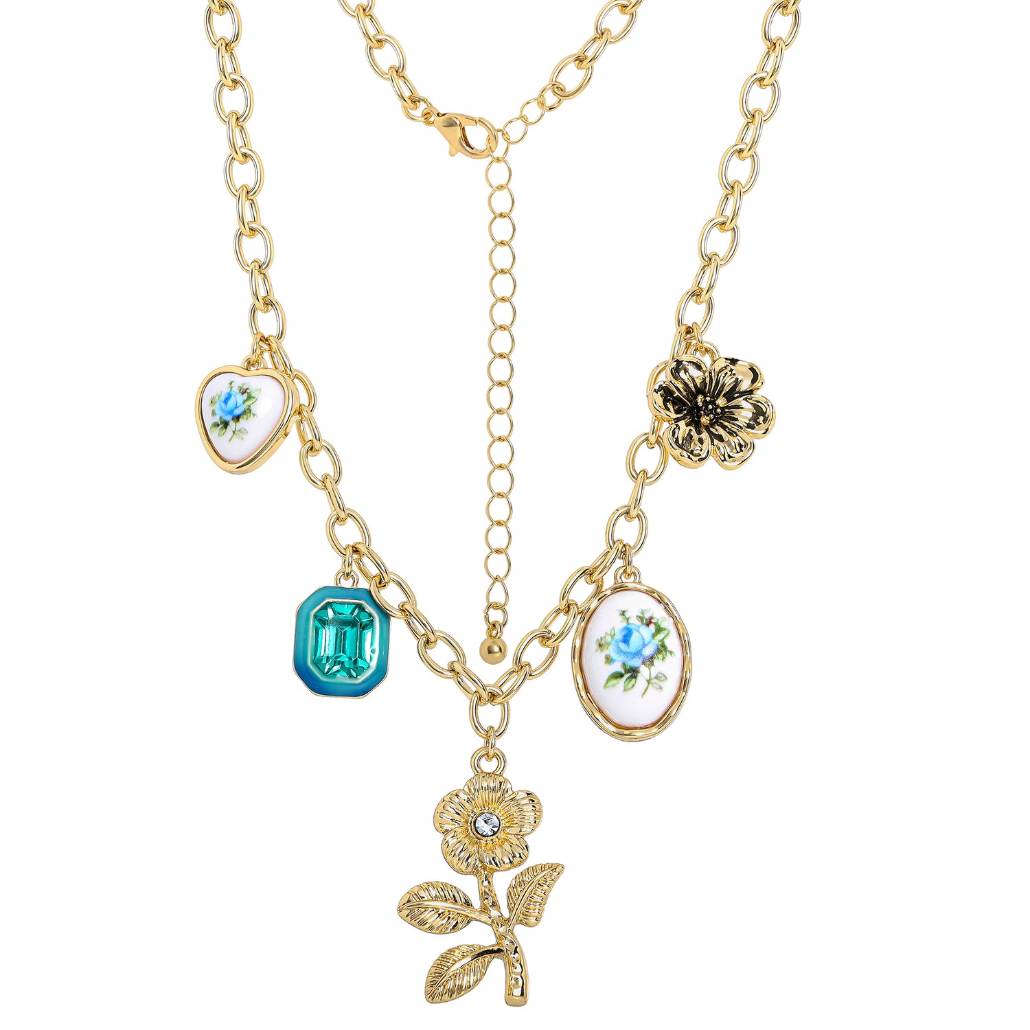 Celebrity Pink Gold-Tone Necklace for Women with 5 Pendants