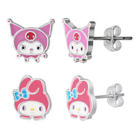 Sanrio Kuromi and My Melody Stud Earrings Set for Women, 2 Pairs