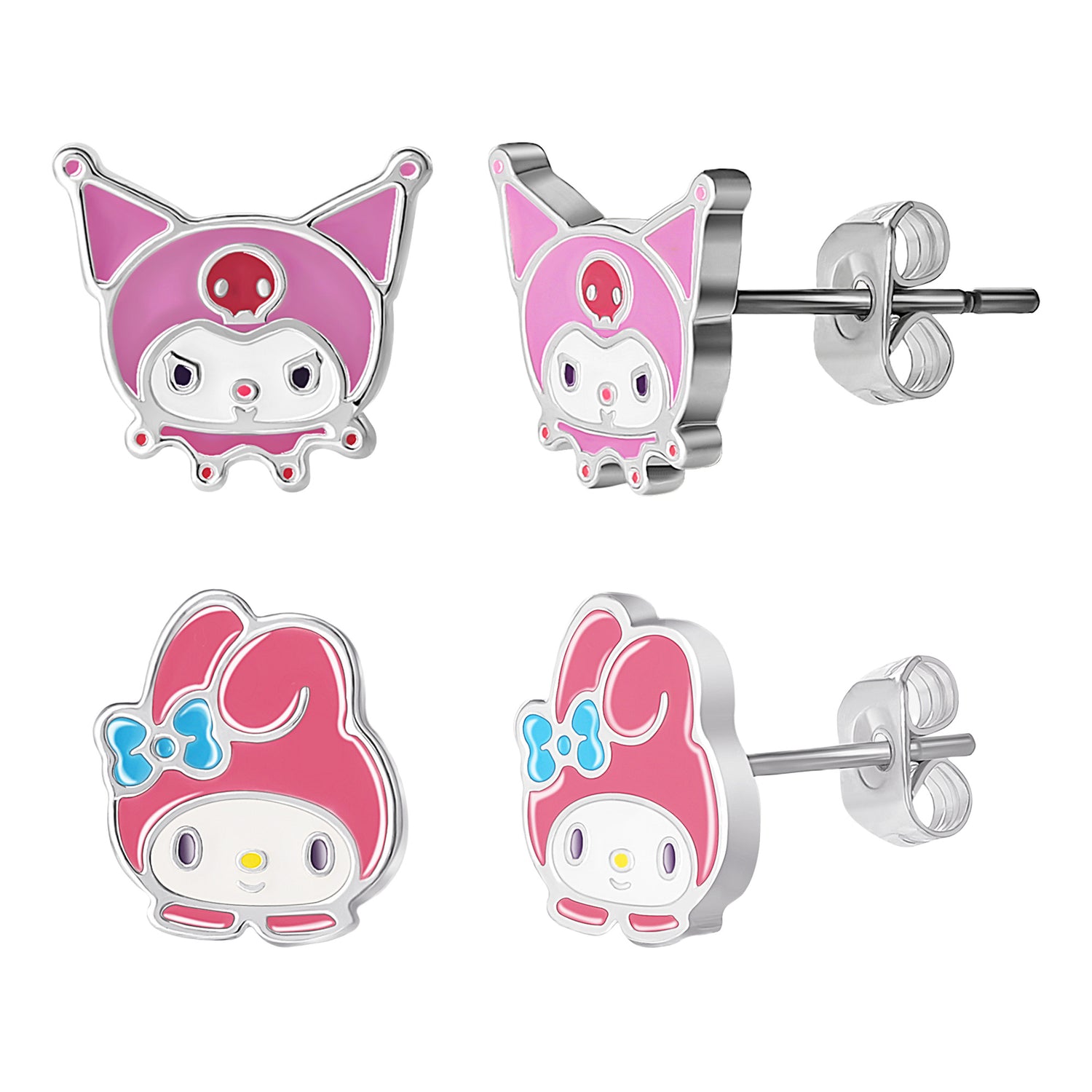 Sanrio Kuromi and My Melody Stud Earrings Set for Women, 2 Pairs