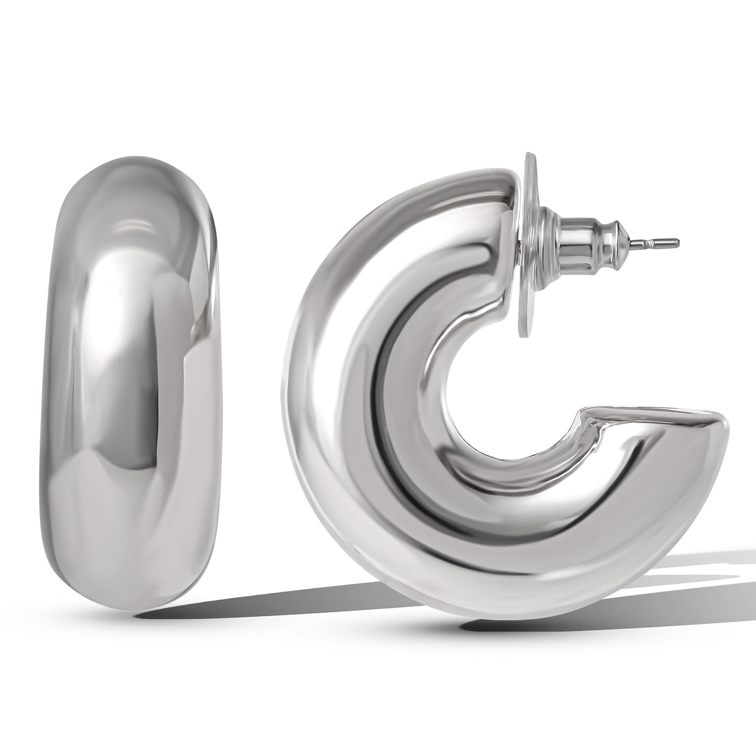 JS Jessica Simpson Chunky Hoop Earrings in Silver Tone Finish