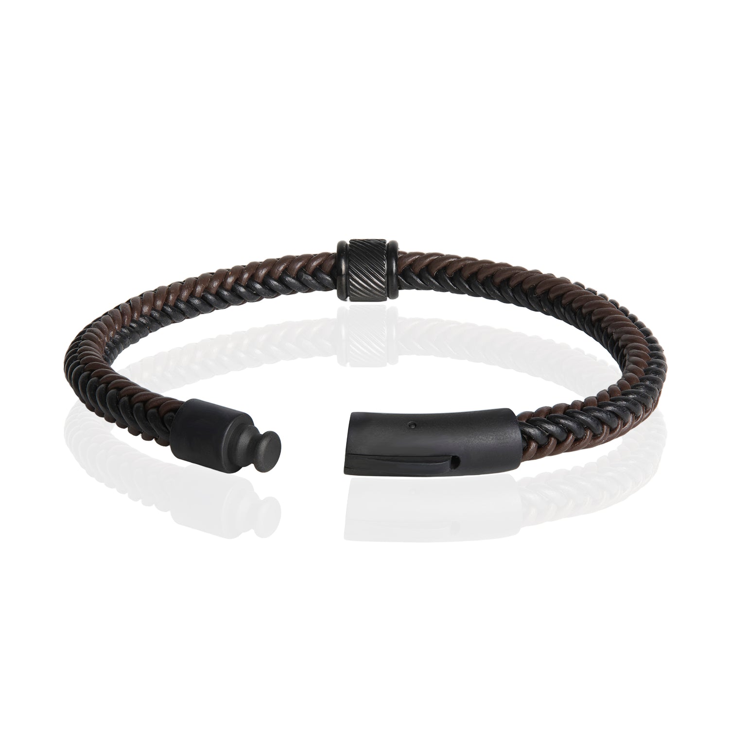 Lucky Brand Brown and Black Braided Leather Bracelet for Men, 8,5"