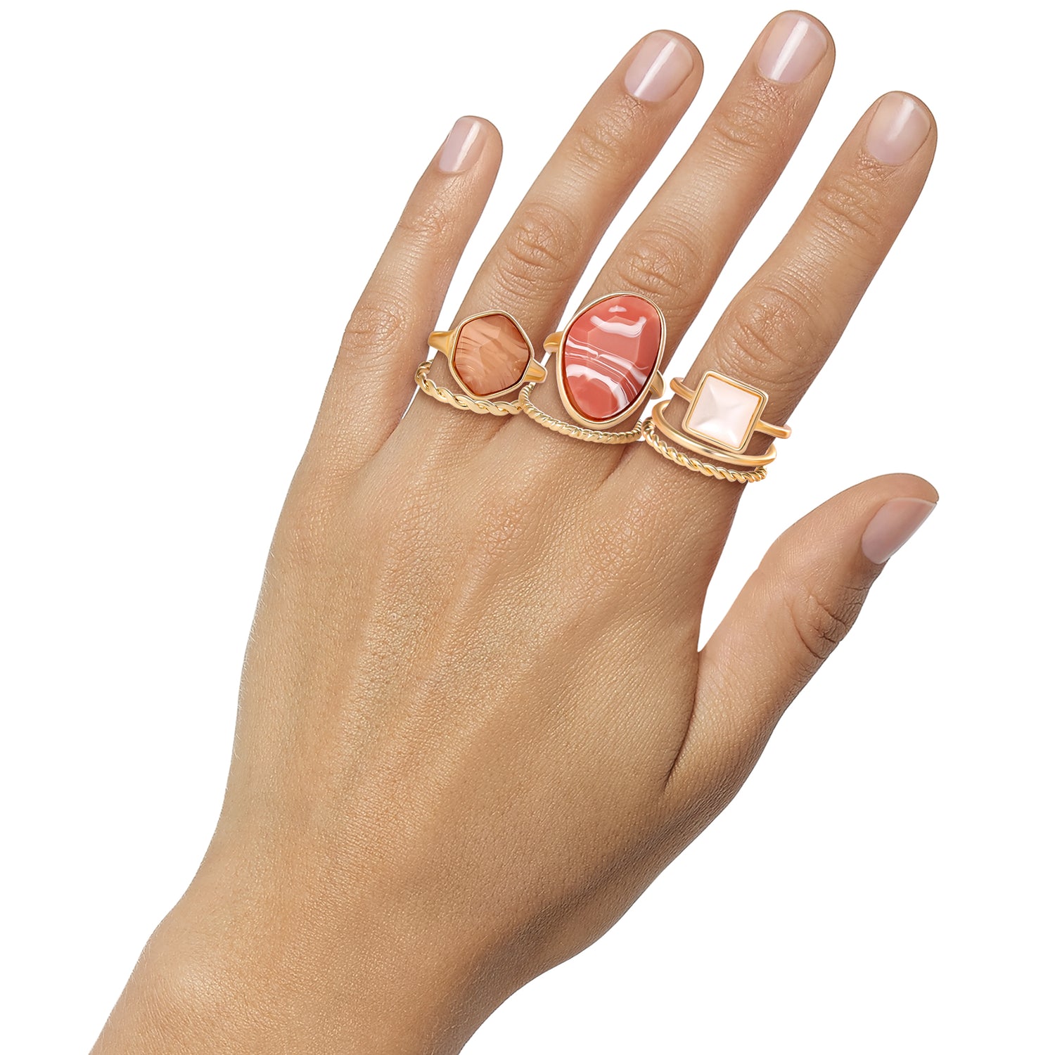 Jessica Simpson 7-Piece Stackable Ring Set with Coral Accents - Size 7