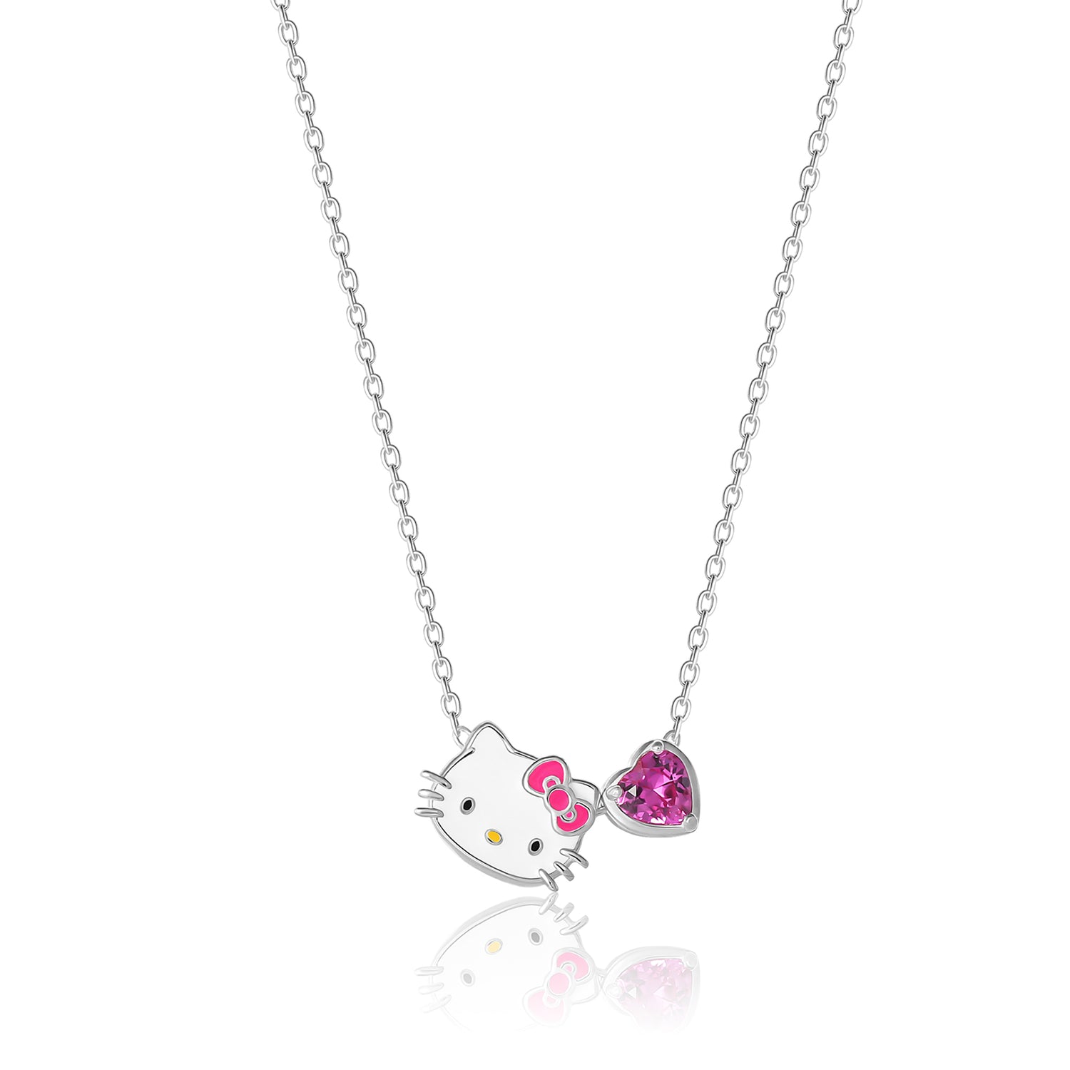 Sanrio Hello Kitty and Pink Heart Pendant Necklace in Silver-Tone