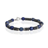 Lucky Brand Blue and Black Beaded Bracelets for Men, Lapis and Hematite - 8.5''