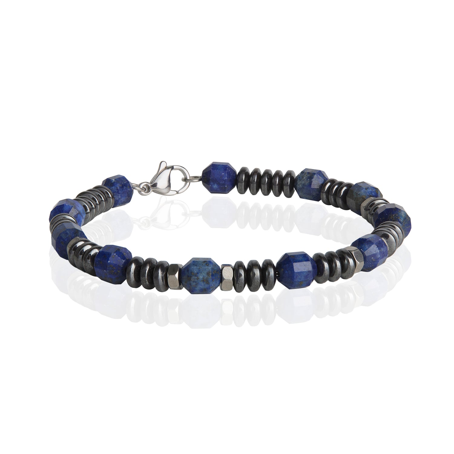 Lucky Brand Blue and Black Beaded Bracelets for Men, Lapis and Hematite - 8.5''