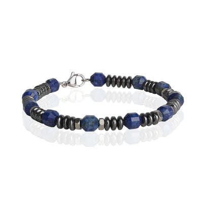 Lucky Brand Blue and Black Beaded Bracelets for Men, Lapis and Hematite