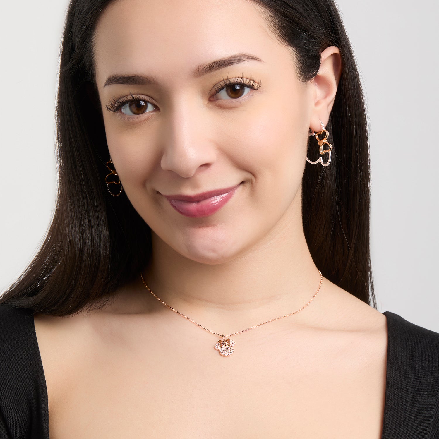 Disney Minnie Mouse Pavé Pendant Necklace in Rose Gold-Tone