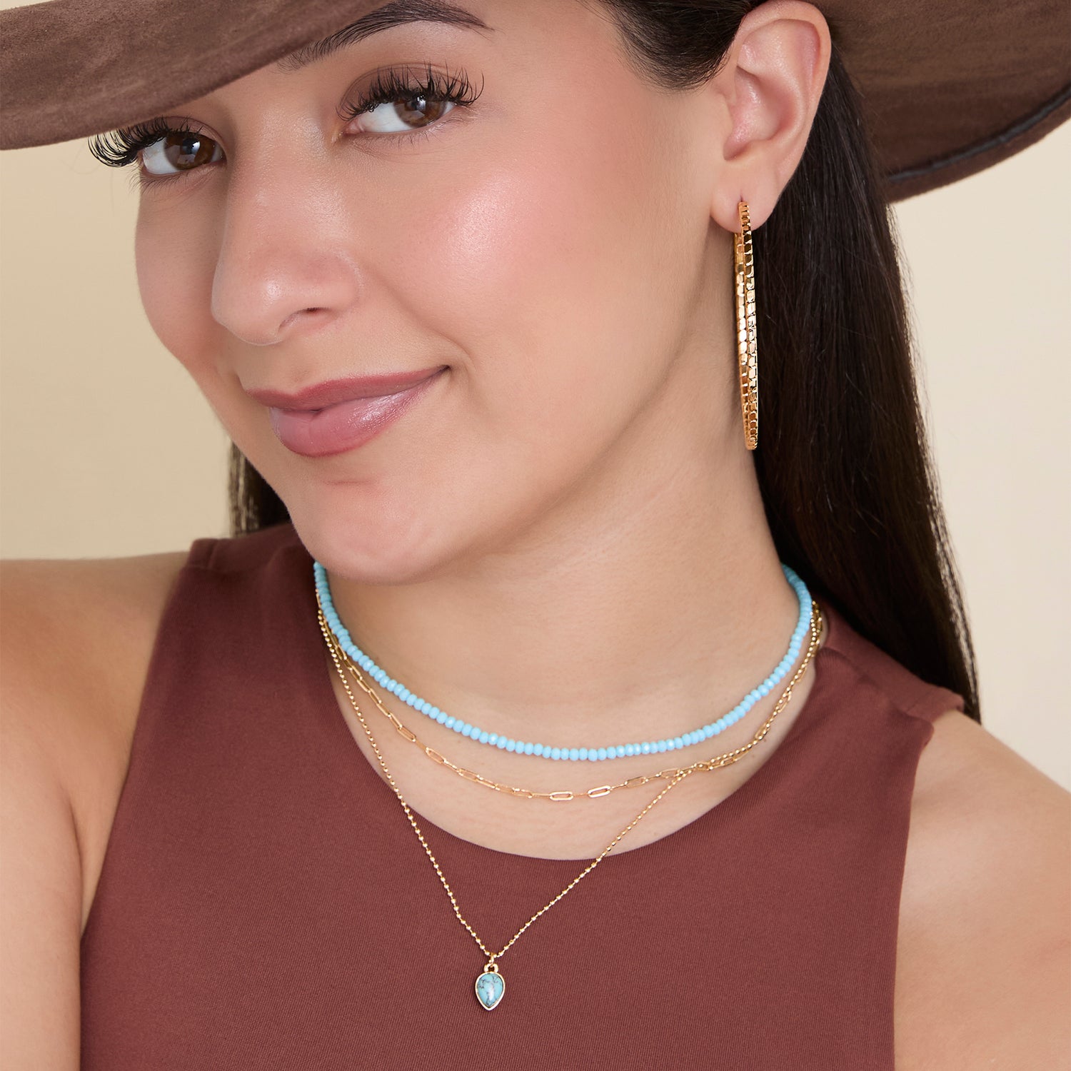 Jessica Simpson Layered Turquoise Bead & Heart Pendant Necklace