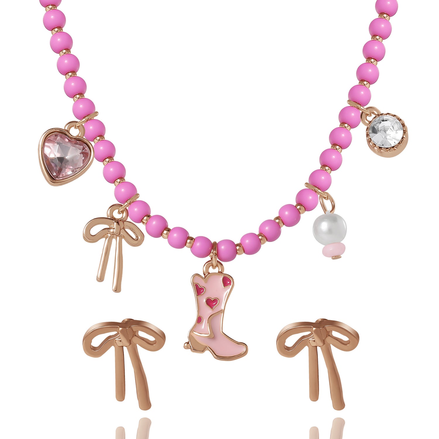 Jessica Simpson Kids Charm Necklace & Earrings Set - Pink & Gold Western Style