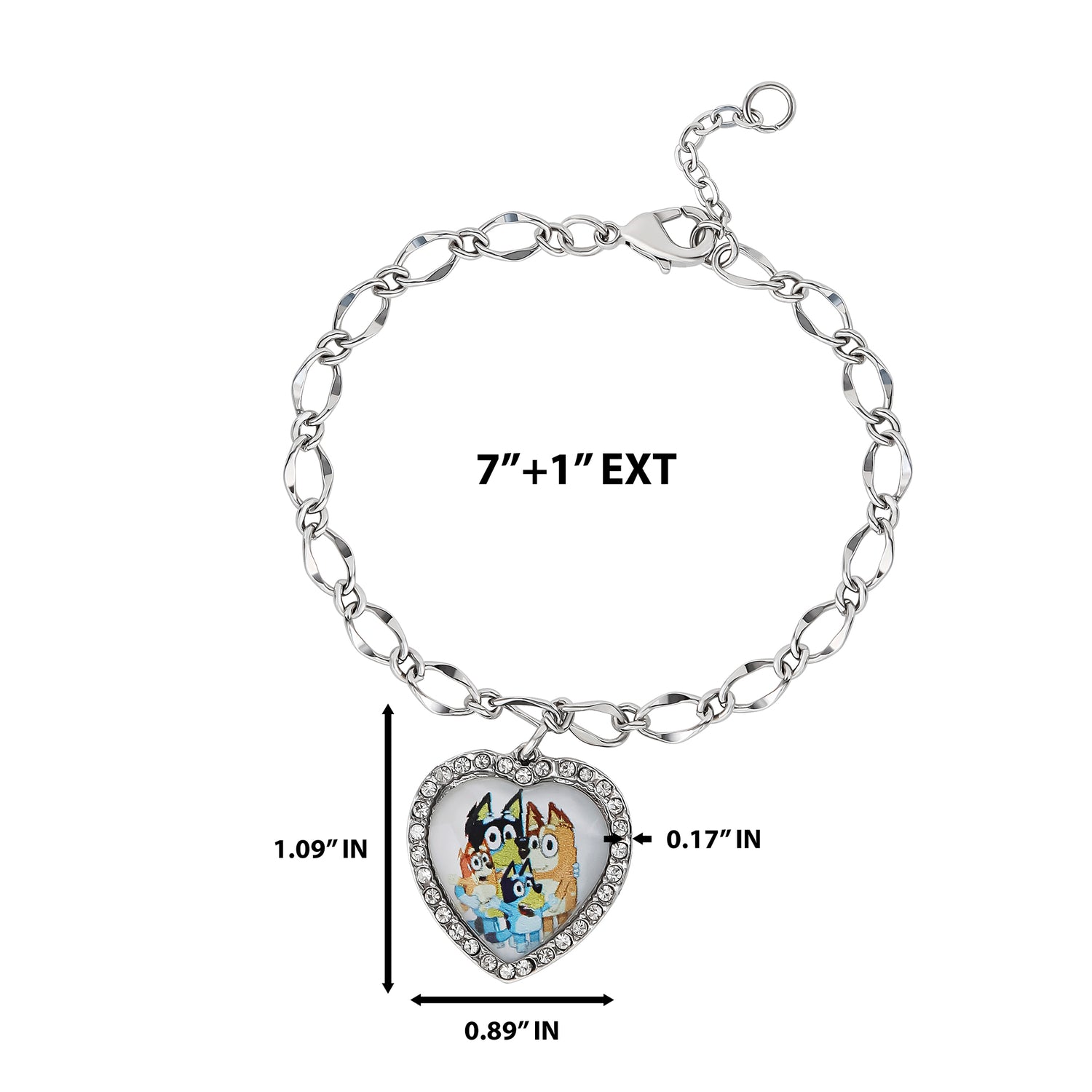 Bluey Heart Pendant Chain Bracelet - Silver Tone