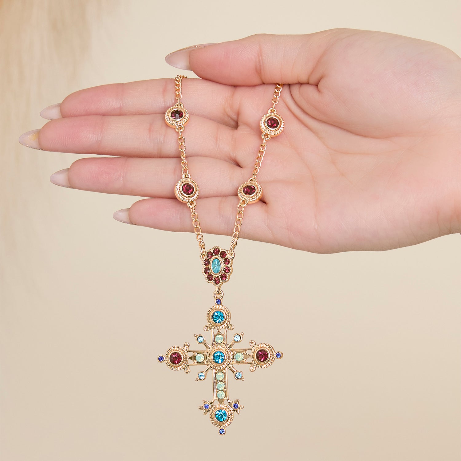 JS Jessica Simpson Crystal Gold Tone Cross Pendant Necklace