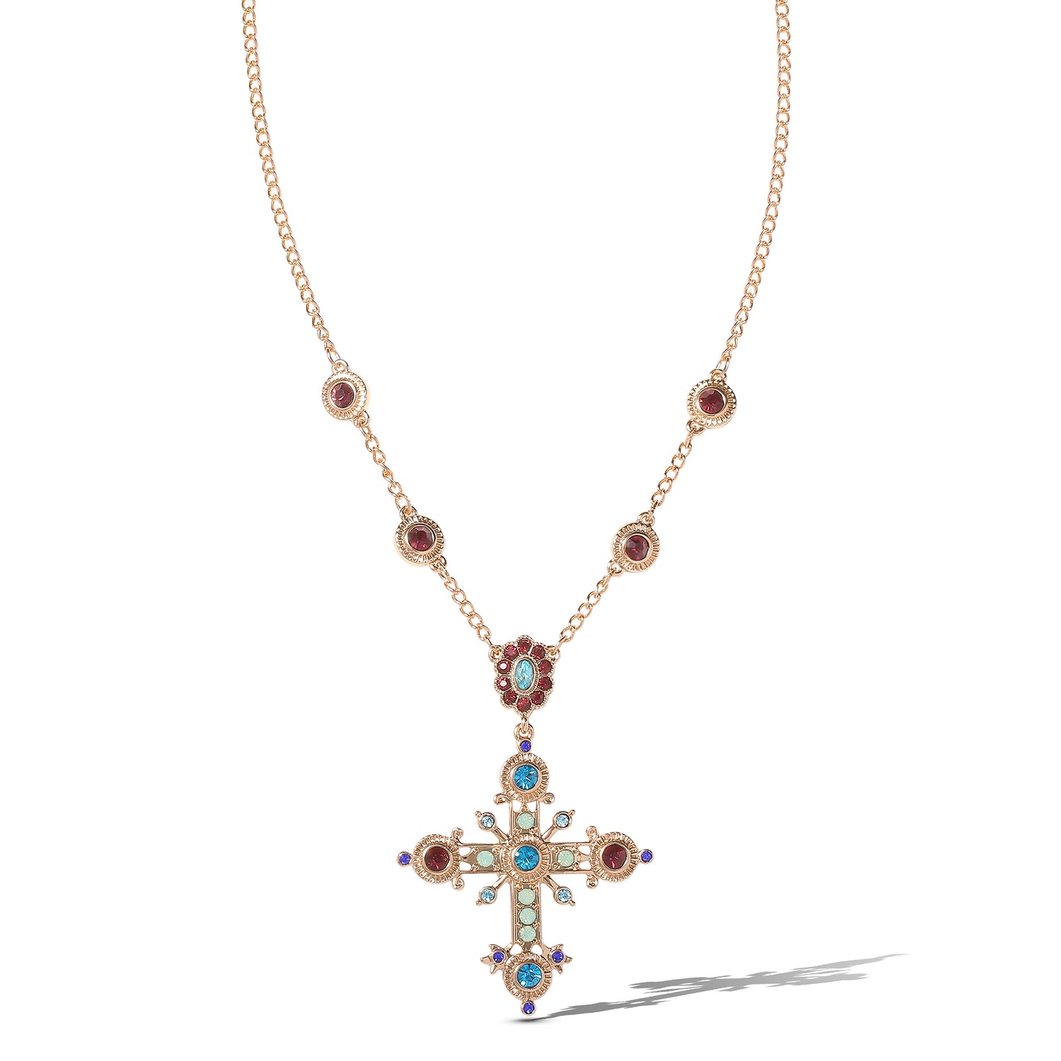 JS Jessica Simpson Crystal Gold Tone Cross Pendant Necklace
