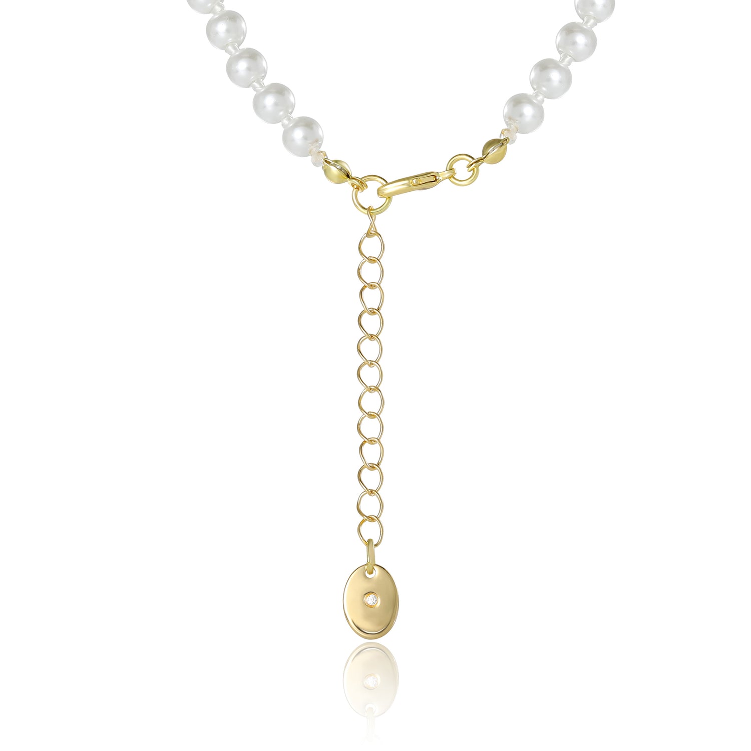 Juicy Couture Pearl Necklace with Pavé Bow, Gold‑Tone Accents