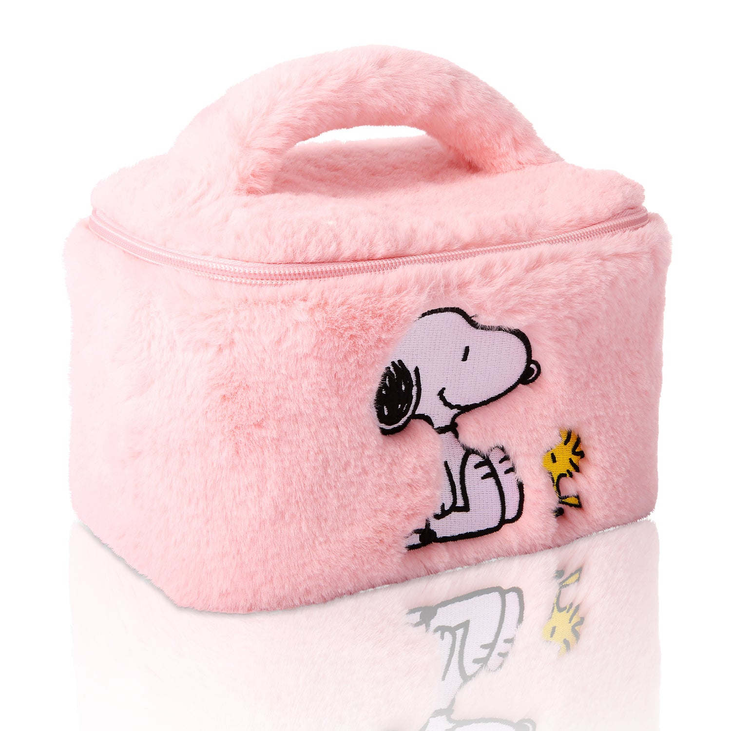 SALLY ROSE Peanuts Snoopy Pink Make Up Bag Official License, Plush Woodstock and Snoopy Cosmetic Bag with Zip Closure, Cute Makeup Bag