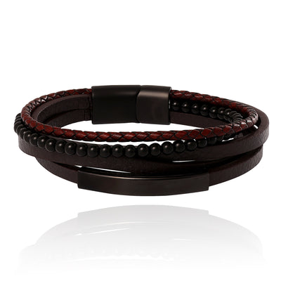 Lucky Brand Mens Multilayer Braided Leather and Bead Bracelet in Brown & Black