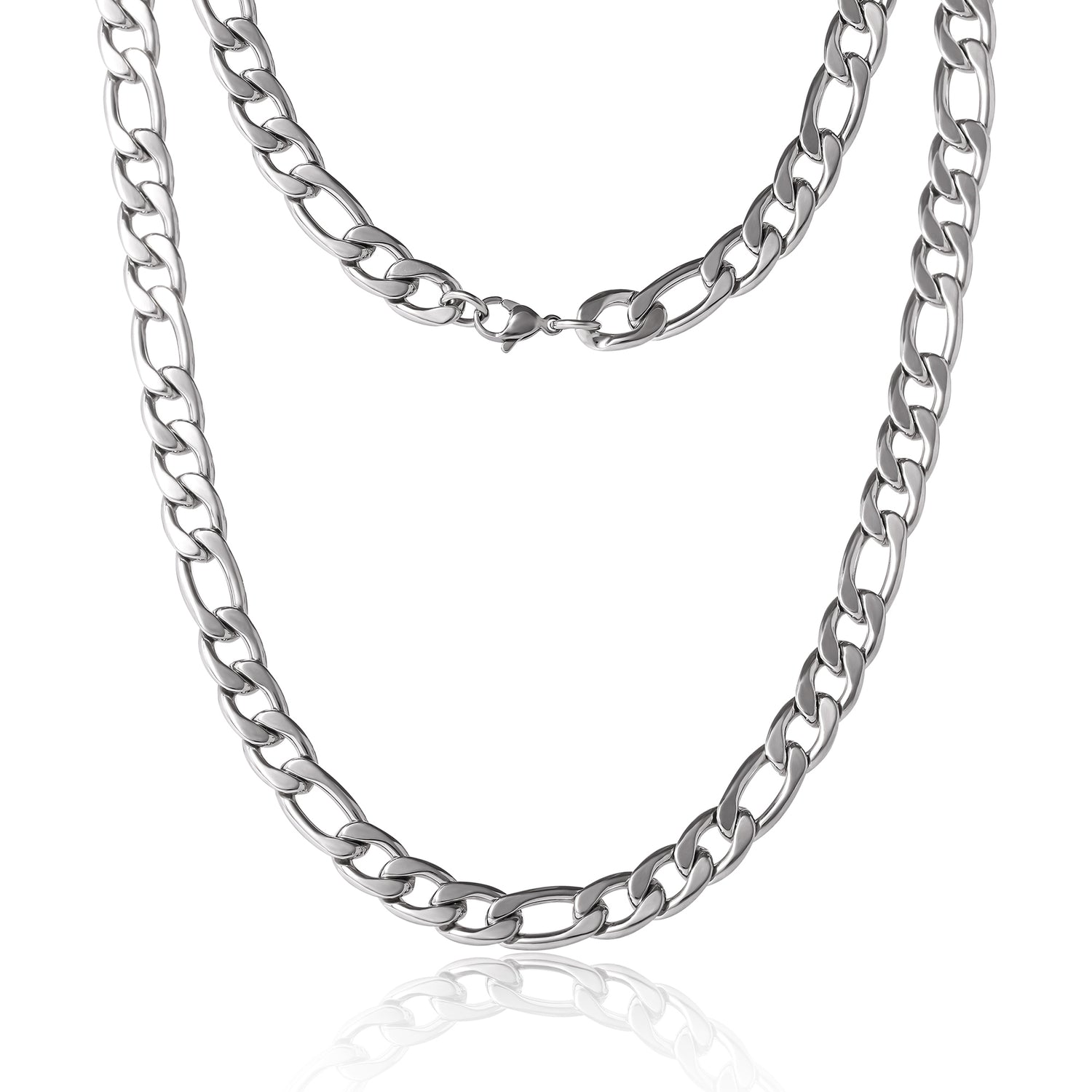 Lucky Brand Stainless Steel (304) 8MM Figaro Chain Necklace 22'' and Bracelet 8.5'' Set